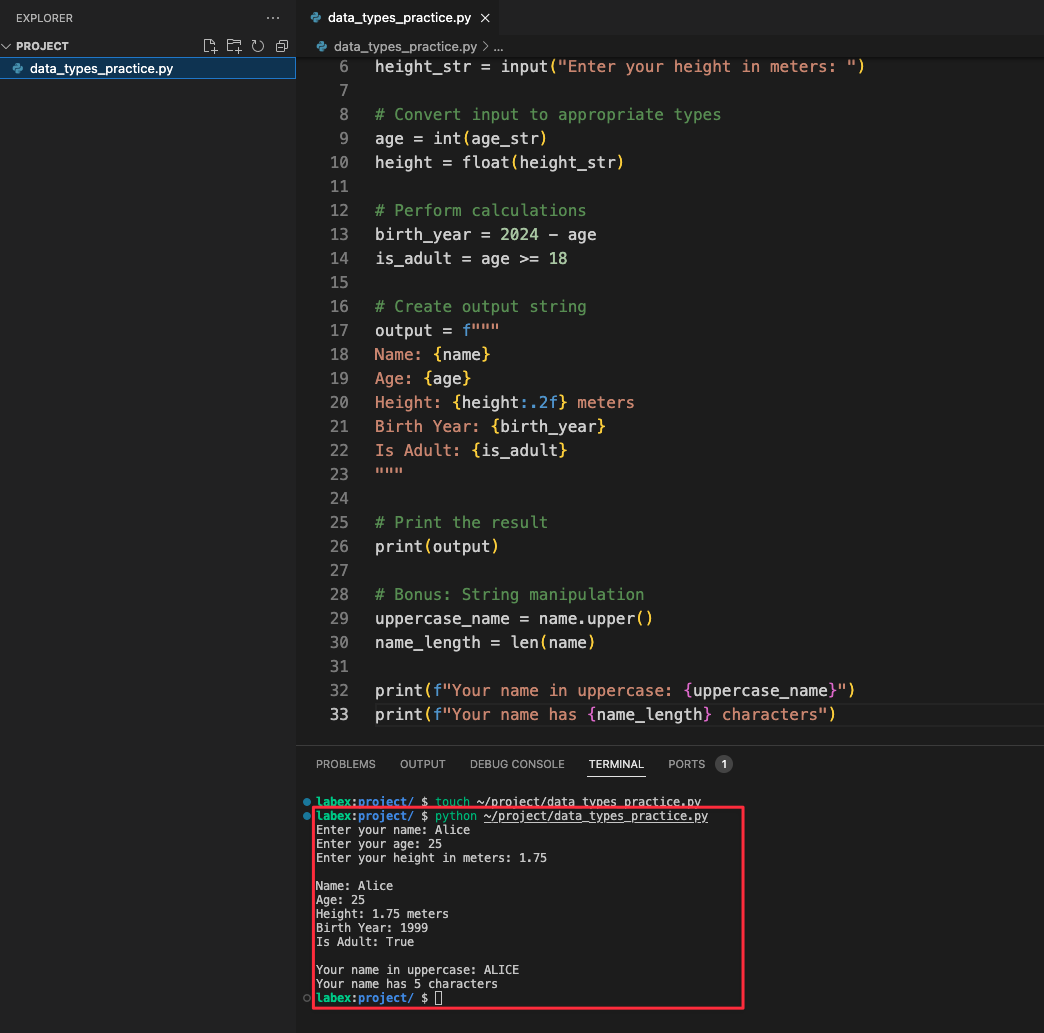 Program output example