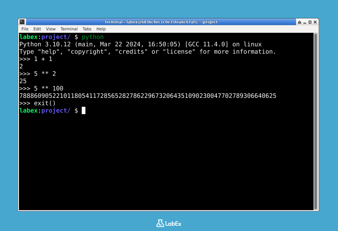 Ausgabe der interaktiven Python-Shell