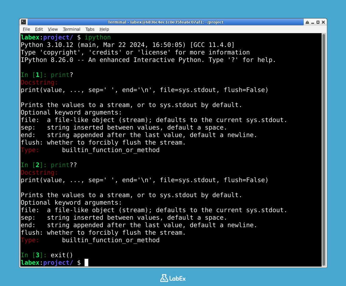 Sortie d'aide IPython pour la fonction print