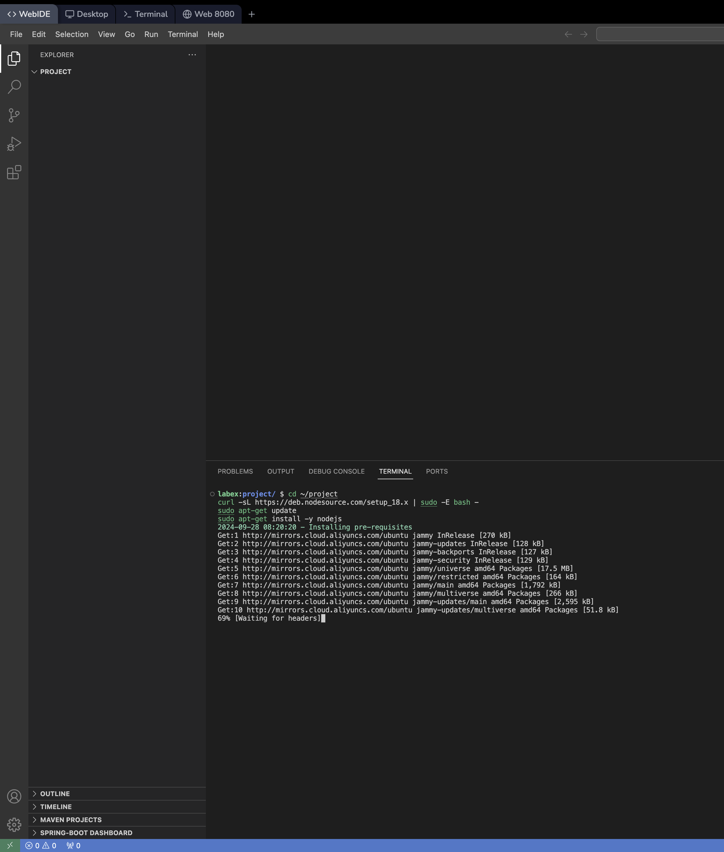 Nodejs installation terminal screenshot