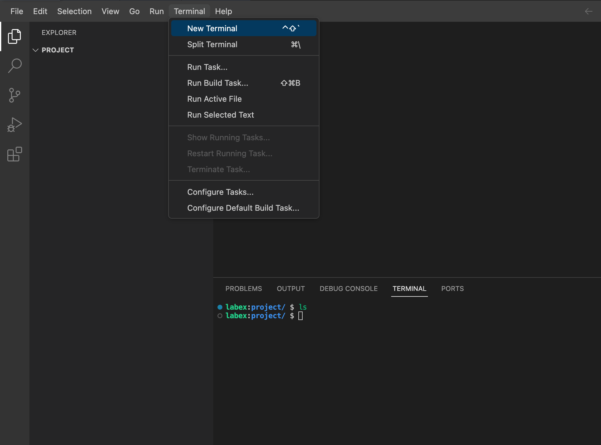 Ejemplo de interfaz de terminal de WebIDE