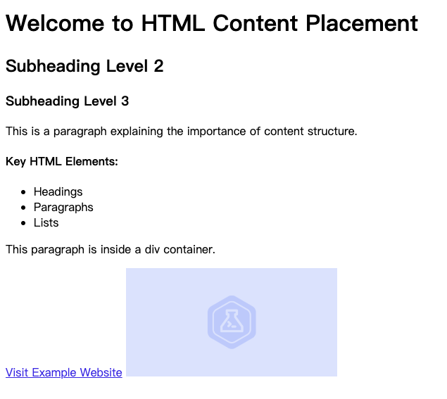 HTML content structure example output