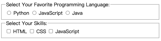 HTML form with radio buttons and checkboxes
