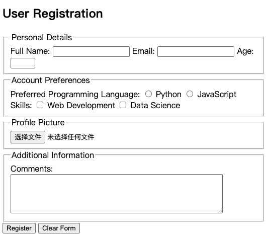 User registration form example