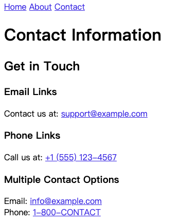 Navigateur affichant des liens de contact