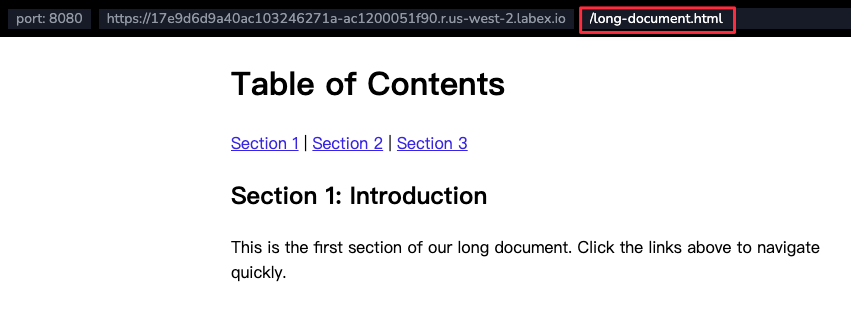 Aperçu dans le navigateur d'un document avec signets