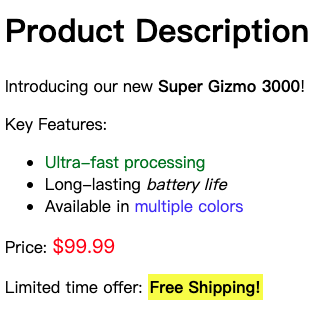 HTML span tag styling example