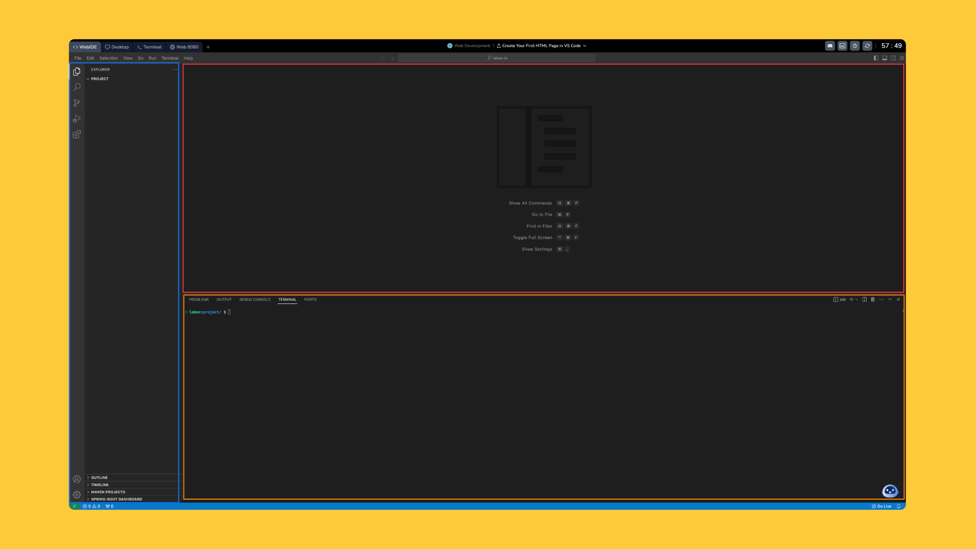 Vue d'ensemble de l'interface de LabEx WebIDE