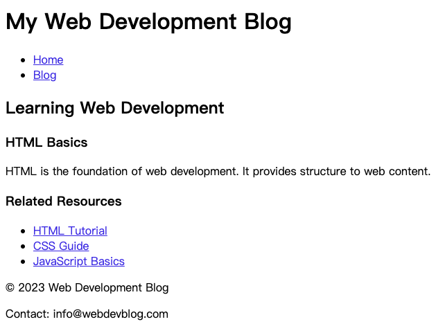 Browser view of semantic HTML example
